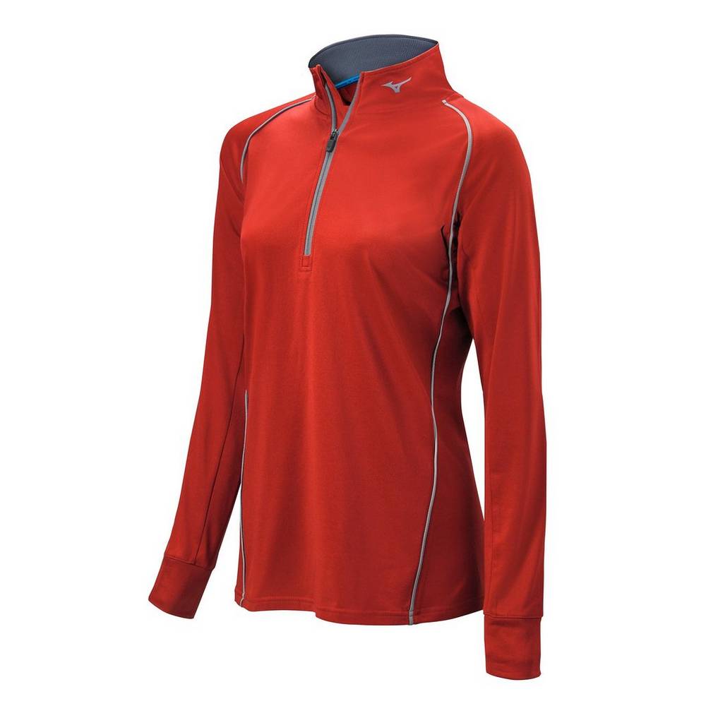 Mizuno Comp 1/2 Zip Long Sleeve - Bayan Pullover - Kırmızı Türkiye (RQHOVF-428)